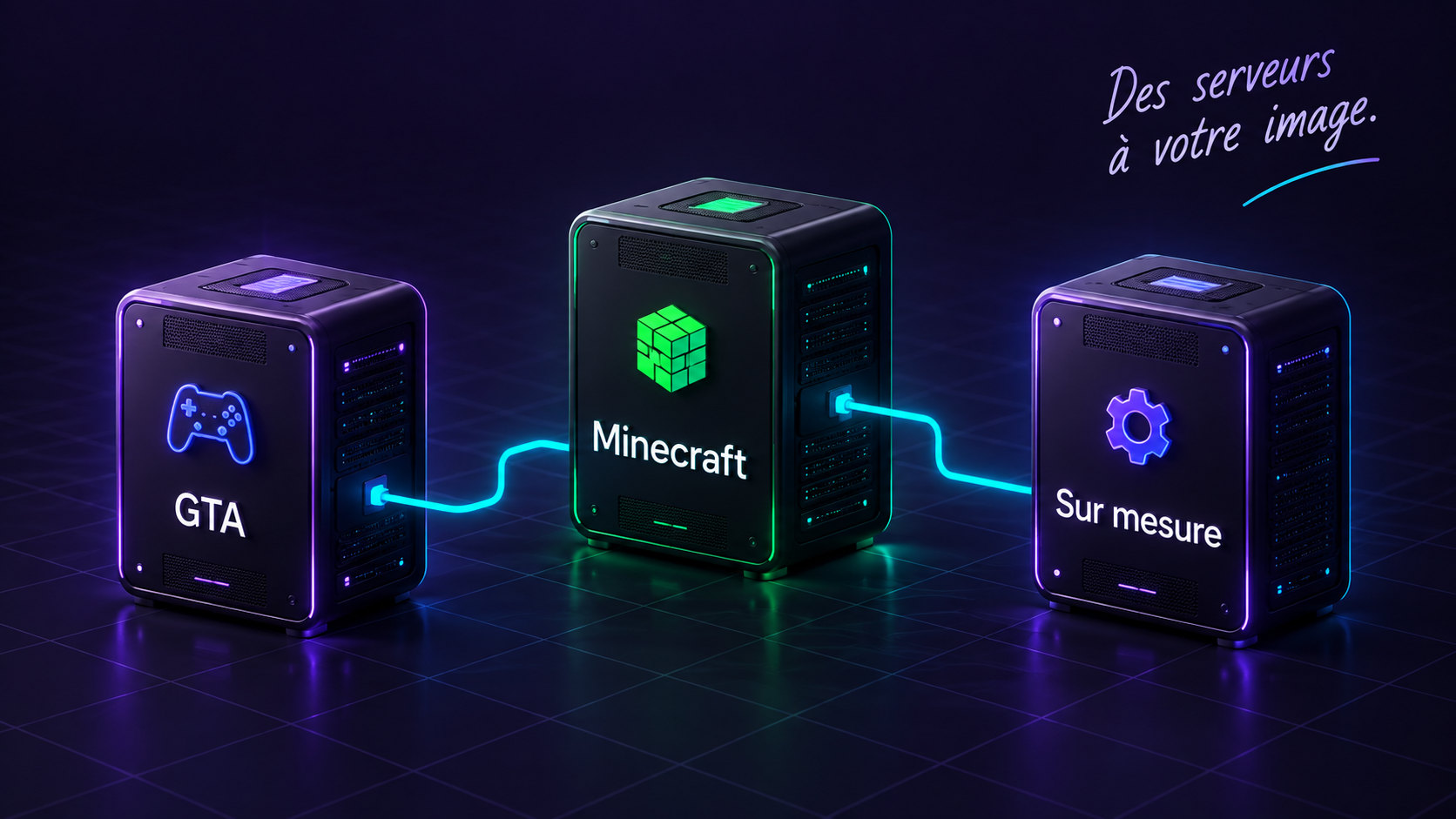Serveurs GTA, Minecraft et sur mesure reliés entre eux.