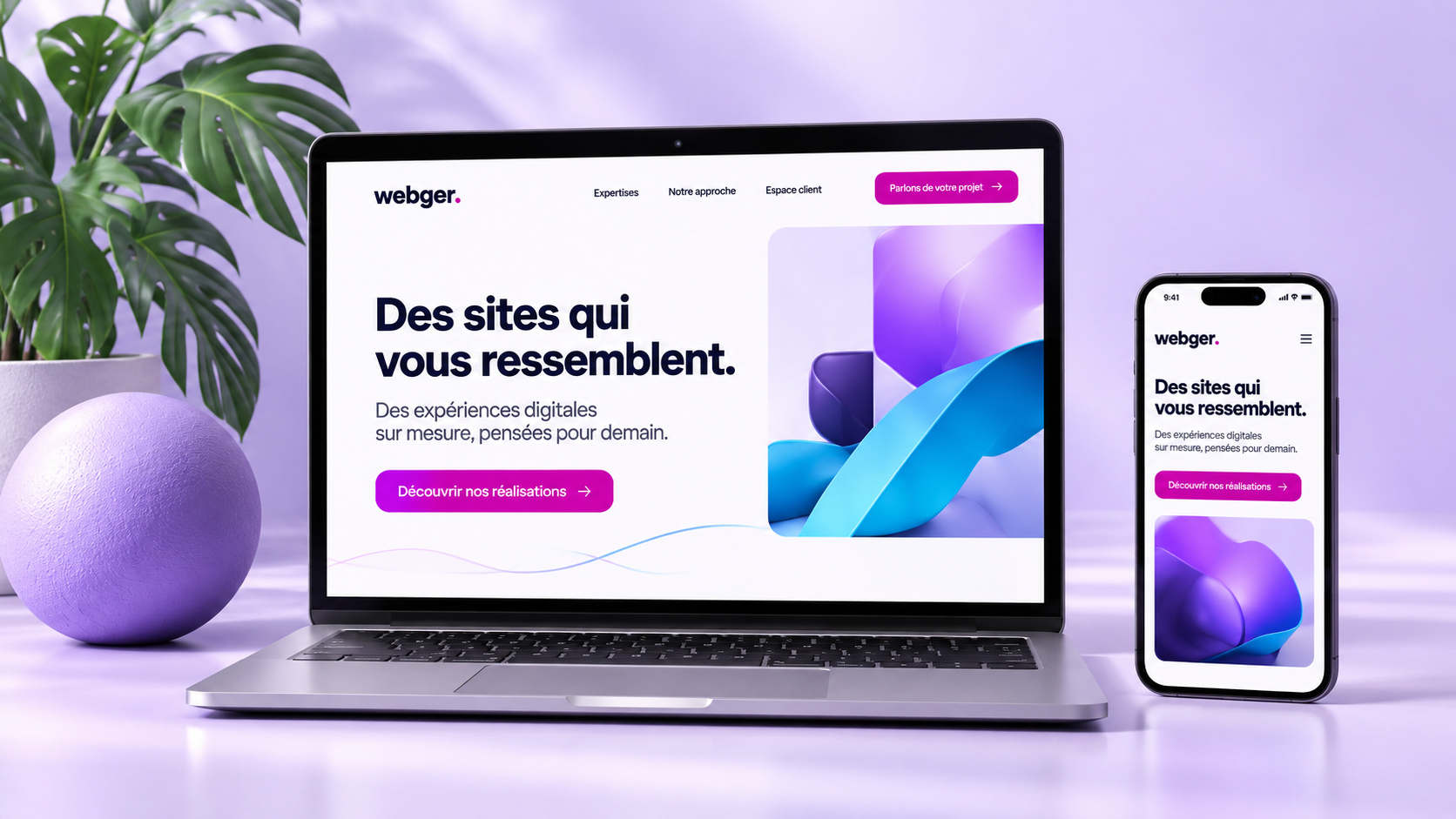 Exemple de design Webdger sur ordinateur et mobile.